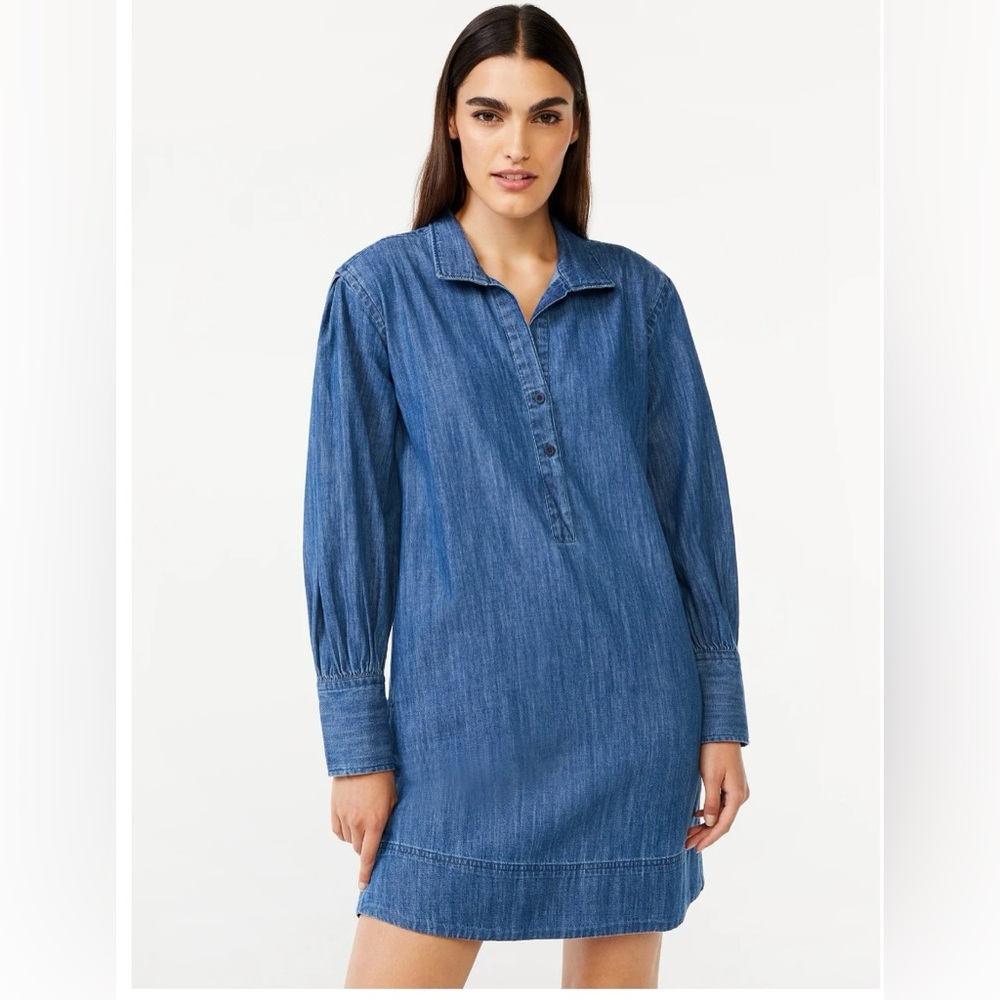 Free Assembly Women's Shift Mini Dress with Blouson Sleeves size Small